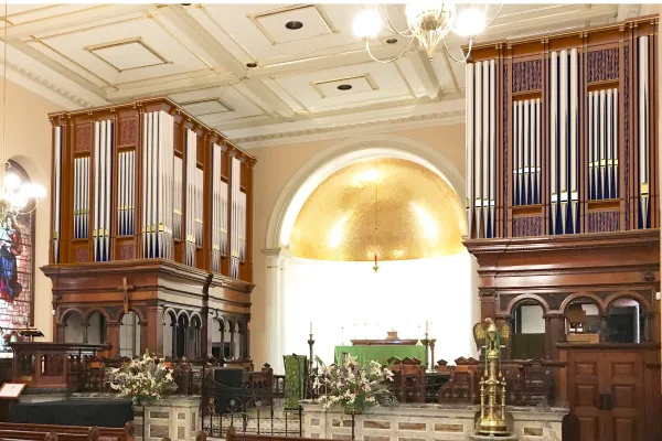 Design view of the completed Bicentennial Pipe Organ cases flanking the sanctuary of St James' Church