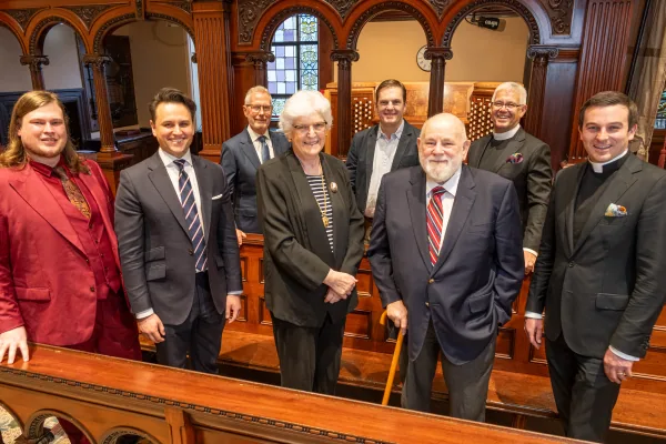 Members of The St James' Foundation and guests gathered at the Bicentennial Pipe Organ console